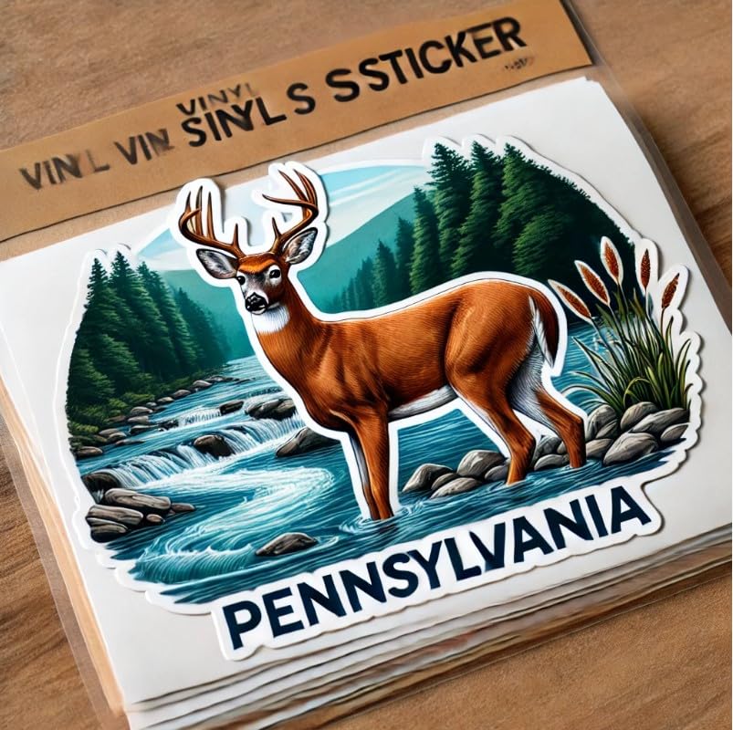 Vinyl sticker: Riverside White-Tailed Deer Vinyl Sticker for Laptop, Wall, Car, Window, Bumper, Decal, Truck, Waterproof, Auto, Water Bottle