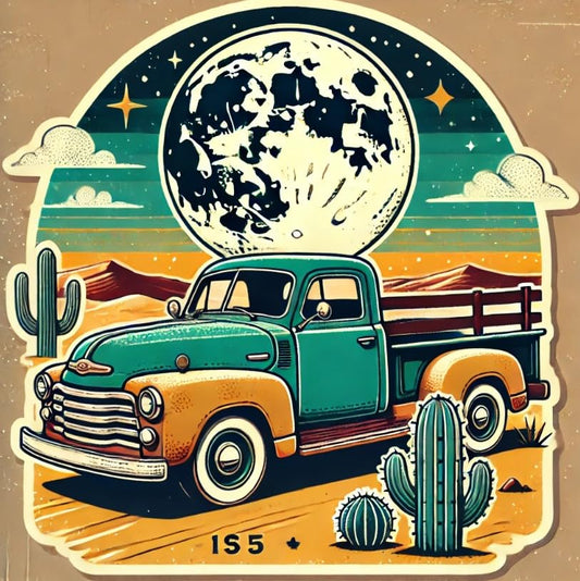 Vinyl sticker: Cactus Retro Truck Art Sticker for Laptop, Wall, Car, Window, Bumper, Waterproof Decal for Truck, Water Bottle, Auto, and Desert Decor. Variation 5