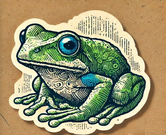 Vinyl sticker: Artistic Puerto Rican Coquí Frog Sticker Decal for Laptop, Wall, Car, Window, Bumper, Truck, Water Bottle - Hand - Durable Vinyl Sticker for Auto and Home Decor