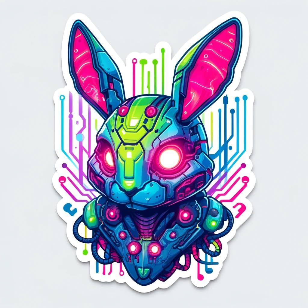 Vinyl sticker: Cyberpunk Rabbit Sticker Decal - Futuristic Design for Laptop, Wall, Car, Window, Bumper, Truck, Waterproof, Auto, Water Bottle (4)