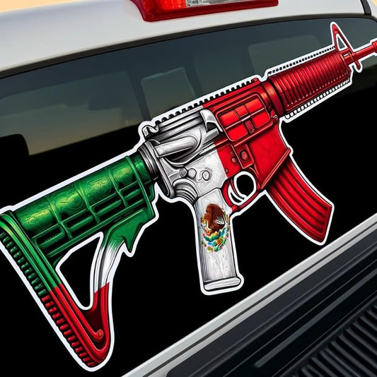 Vinyl sticker: Realistic Mexican Flag Colored Rifle Sticker for Car, Window, Laptop, Truck, Bumper - No Outline, High-Detail Decal for Auto and Water Bottles (4)