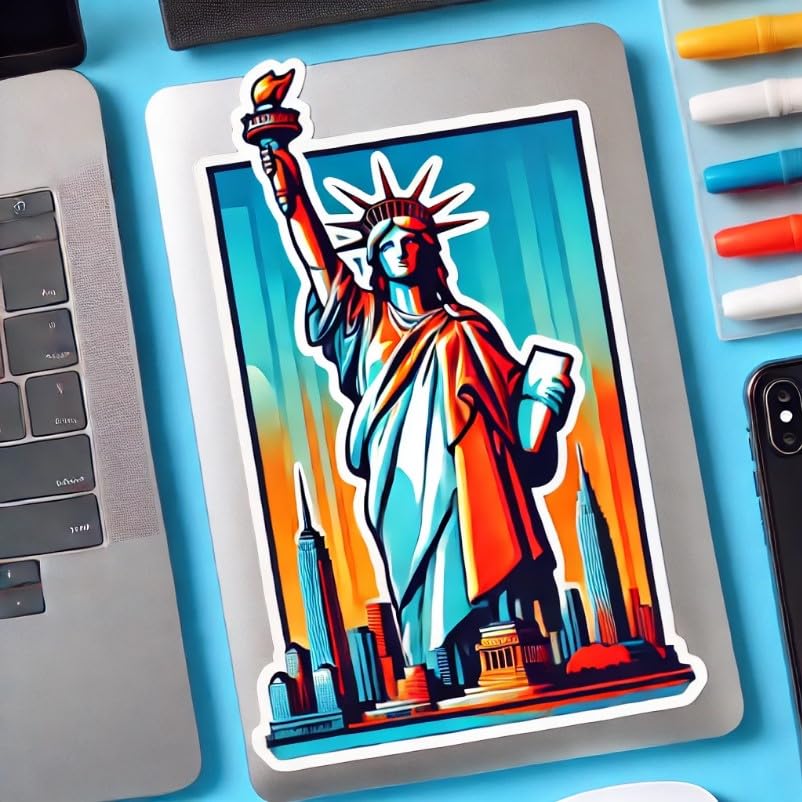 Vinyl sticker: Statue of Liberty Sticker – New York City Skyline Decal for Laptop, Car, Bumper, Window, Water Bottle – Modern Freedom Design, Waterproof Vinyl (4)