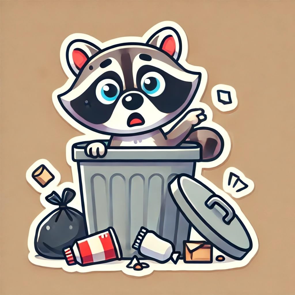 Vinyl sticker: Laptop Wall Car Window Bumper Sticker Decal Truck Waterproof Auto Water Bottle Trash Panda Peeking Out of Garbage Can Scared Raccoon Cartoon Funny Trash Scene