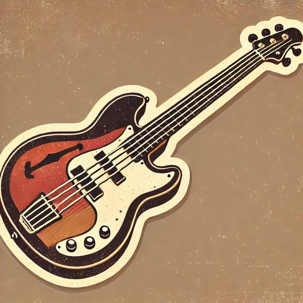 Vinyl sticker: Retro Vintage Acoustic Bass Guitar Sticker for Laptop, Wall, Car, Window, Bumper – Distressed Design Decal, Waterproof for Truck, Auto, Water Bottle