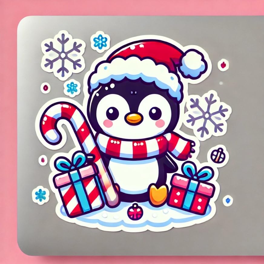 Vinyl sticker: Santa Penguin Sticker for Laptop, Wall, Car, Window, Bumper, Decal, Waterproof Auto, and Water Bottle