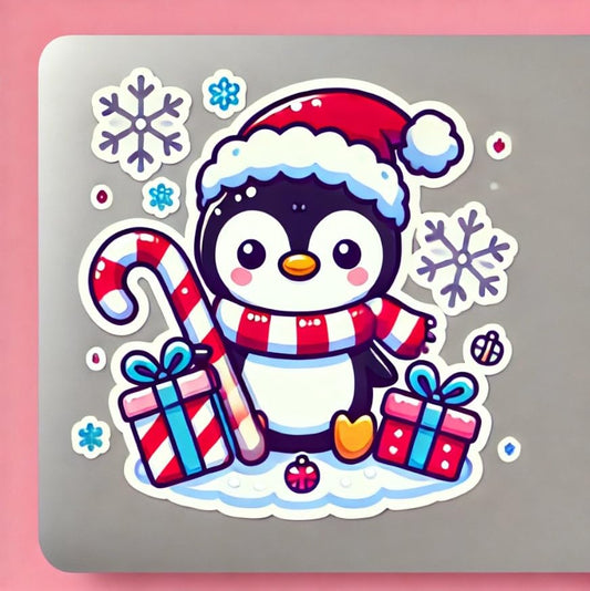 Vinyl sticker: Santa Penguin Sticker for Laptop, Wall, Car, Window, Bumper, Decal, Waterproof Auto, and Water Bottle