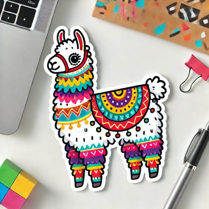 Vinyl sticker: Whimsical Llama Laptop, Wall, Car, Window, Bumper Sticker Decal – Colorful Llama Design for Truck, Water Bottle, Auto – Waterproof Vinyl Sticker for Personalization