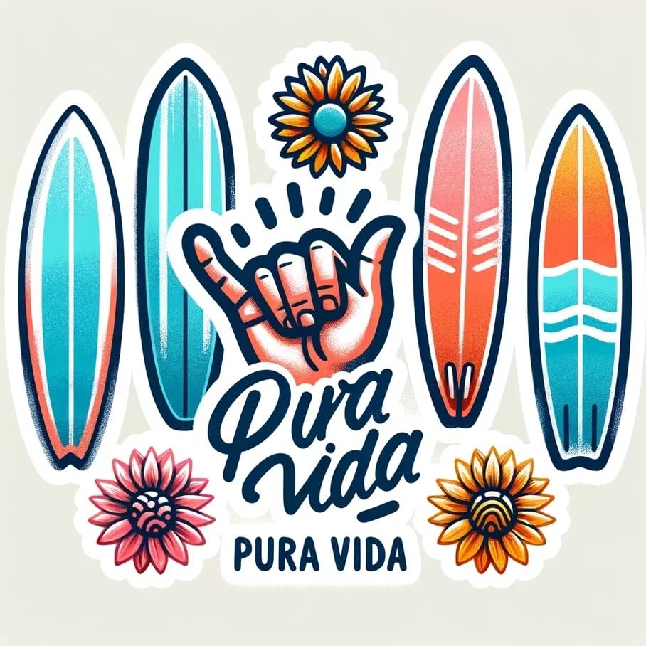 Vinyl sticker: Sticker Pura Vida Tropical Adventure Size 4" and 8" Decal Embrace The Surf Sunset Wildlife Vibes for Car Truck Bumper Door Laptop Tumbler
