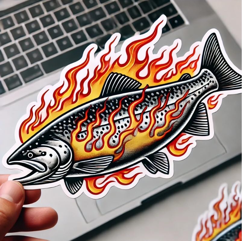 Vinyl sticker: Fire Atlantic Salmon Waterproof Laptop Wall Car Window Bumper Sticker Decal Truck Auto Water Bottle (4)