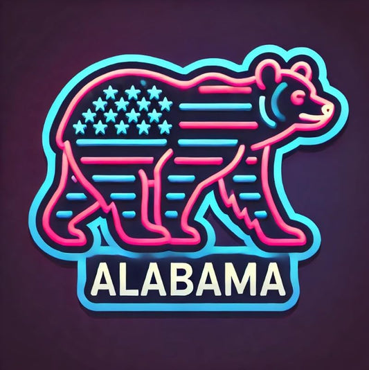 Vinyl sticker: Retro Neon Alabama Black Bear Wall, Car, Window, Bumper Sticker – Glowing Design for Laptops and Water Bottles (4)