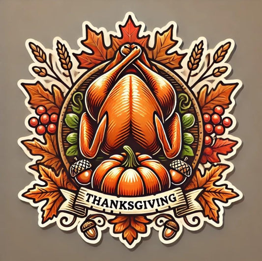 Vinyl sticker: Thanksgiving Day Autumn Leaves & Turkey Sticker for Laptop, Wall, Car, Window, Bumper Decal – Fall Harvest Design for Truck, Waterproof and Auto Use, Perfect for Water Bottles and More
