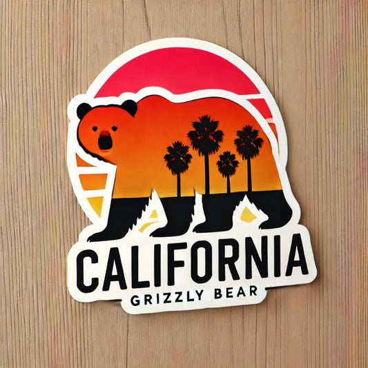 Vinyl sticker: California Grizzly Bear Sunset Laptop Wall Car Window Bumper Sticker Decal Truck Waterproof Auto Water Bottle