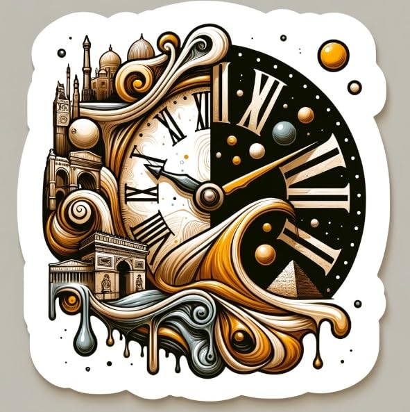 Vinyl sticker: Timeless Fusion Sticker – Abstract Historical and Modern Civilizations Decal for Laptops, Cars, and Windows