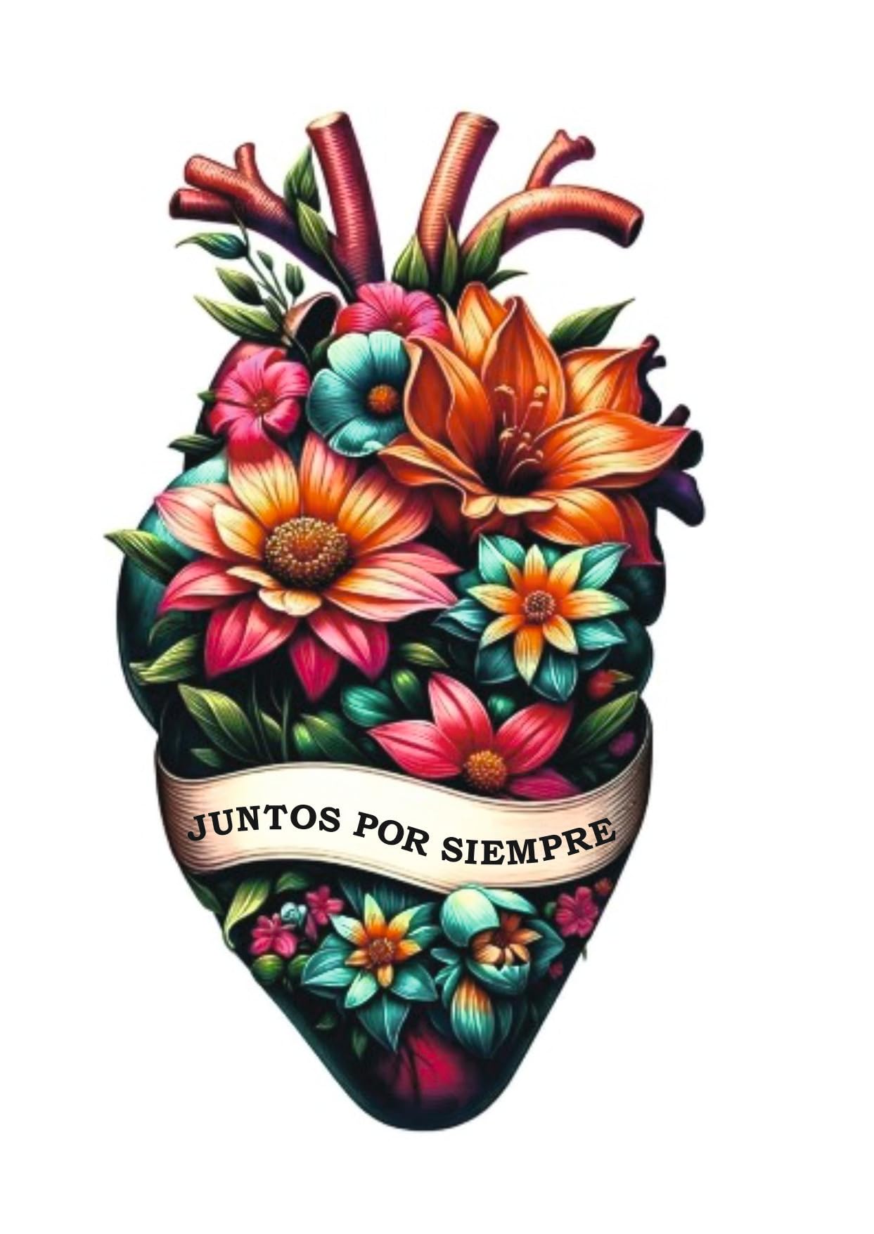 Vinyl sticker: Stickers Juntos por Siempre Flowers Heart Lifestyle Decal Multicolor Waterproof Vinyl Decals in Diverse Shapes for Laptops Cars Bottles Cultural Motif Versatile Use (Juntos por Siempre, 8 inch)
