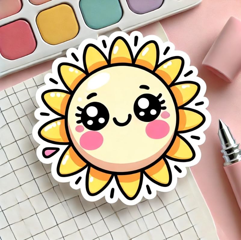 Vinyl sticker: Kawaii Sun Sticker Decal for Car, Laptop, Window, Wall, Bumper, Waterproof Vinyl Cute Decor