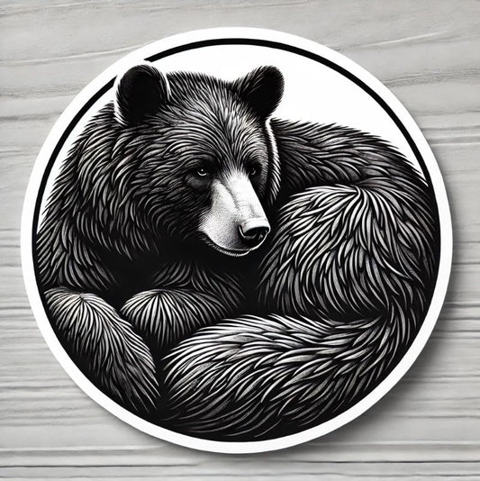 Vinyl sticker: Realistic Black Bear Resting Circular Decal for Laptop, Car Window, Wall, Bumper, Truck, Water Bottle – Waterproof Vinyl Sticker for Outdoors (4)