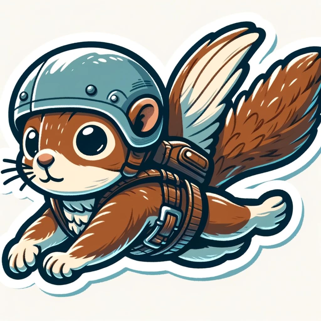 Vinyl sticker: Playful Flying Squirrel wuth Blue Helmet Laptop Wall Car Window Bumper Sticker Decal - Childish Cartoon Style - Waterproof and Durable for Auto, Truck, Water Bottle, More