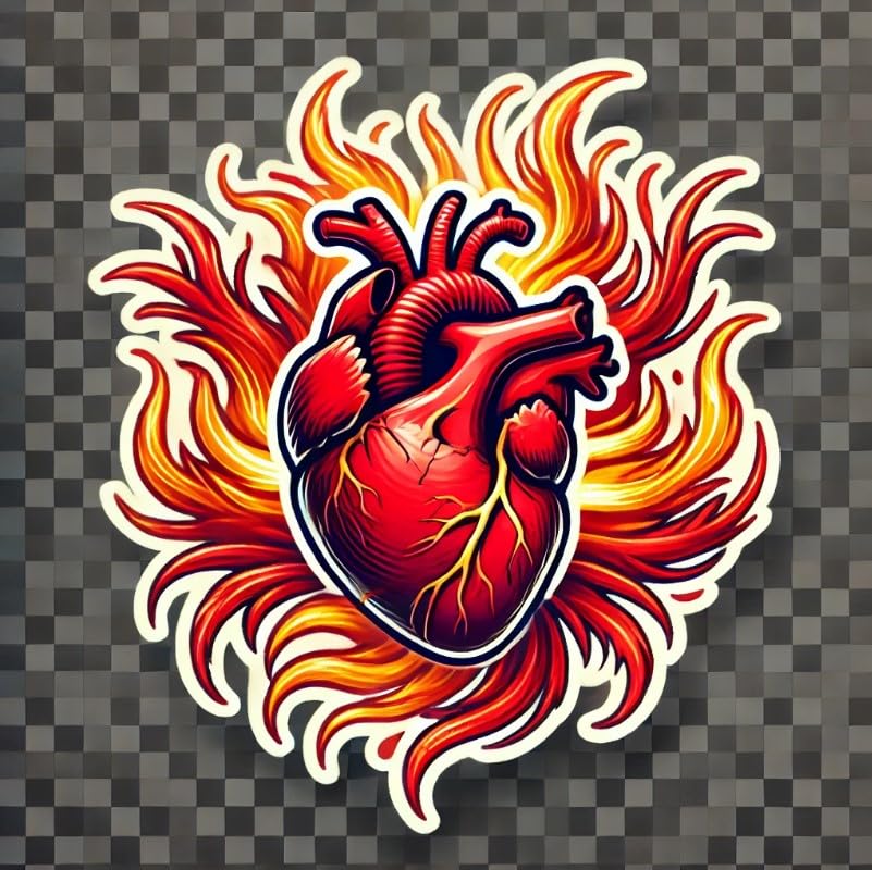 Vinyl sticker: Fiery Red and Bright Yellow Burning Heart Laptop Wall Car Window Bumper Sticker Decal Waterproof Auto Water Bottle