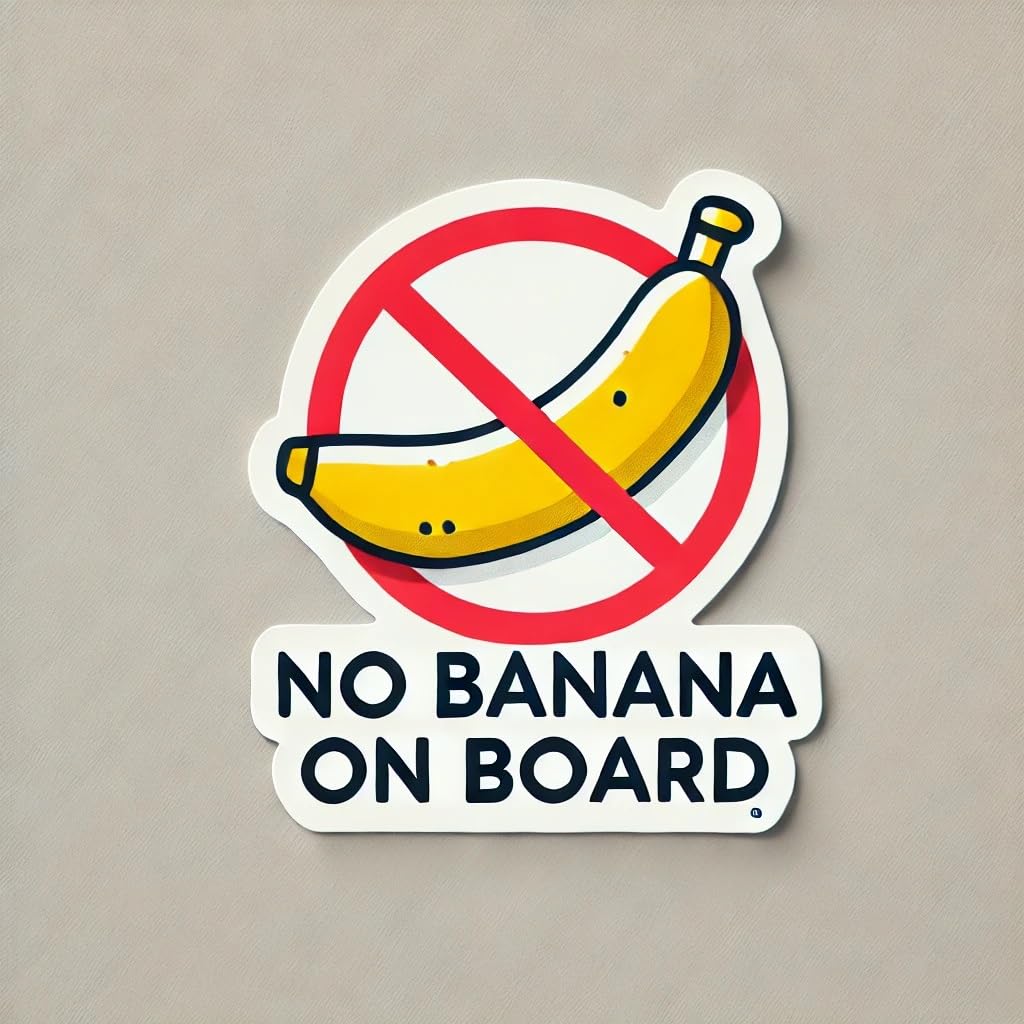 Vinyl sticker: "No Banana on Board Minimalist Waterproof Car Bumper Sticker Decal for Truck, Laptop, Window, Auto, and Water Bottle"