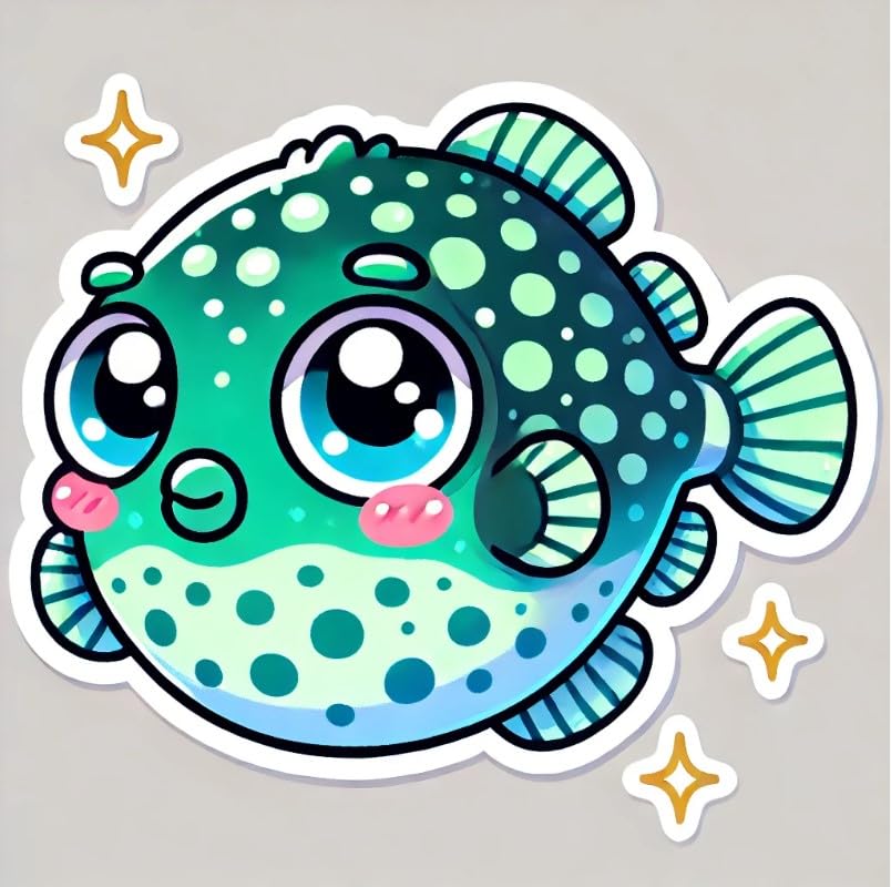 Vinyl sticker: Laptop Wall Car Window Bumper Sticker Decal Truck Waterproof Auto Water Bottle – Kawaii Chibi Undulated Triggerfish with Blush Cheeks and Sparkly Eyes (4)