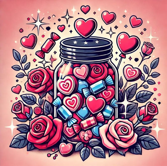 Vinyl sticker: Valentine’s Illustration Sticker for Laptop, Car, Truck, Window, Bumper, Waterproof Vinyl Decal, Heart-Shaped Candy Jar for Auto and Water Bottle Decoration