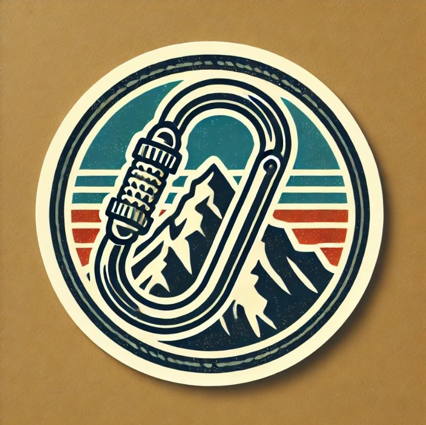Vinyl sticker: Retro Carabiner with Mountains Sticker for Laptop, Wall, Car, Window, Bumper, Decal, Truck, Auto, Water Bottle – Vintage Outdoor Adventure Design