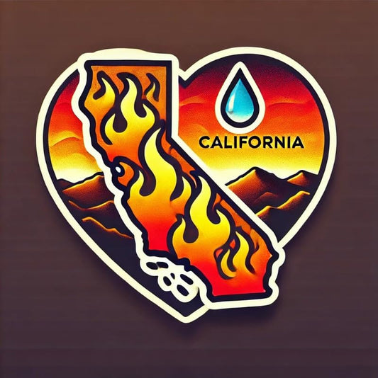 Vinyl sticker: California's Wildfire Recovery – Heart on Fire with Sunset and Mountains – Resilience and Hope Support Sticker (4)