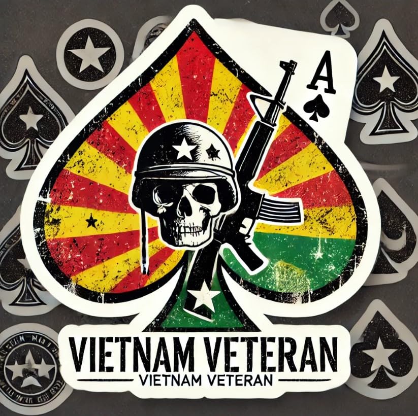 Vinyl sticker: Vietnam Veteran Ace of Spades Sticker - Waterproof, Vintage Military Decal with Camouflage and Soldier's Helmet for Cars, Laptops, Bumpers, and Windows (6)
