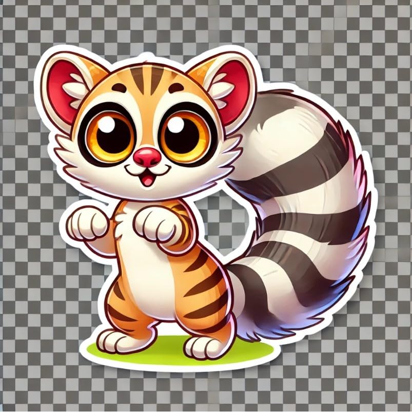 Vinyl sticker: Ring-Tailed Cat Playful Cartoon Laptop Wall Car Window Bumper Sticker Decal Truck Waterproof Auto Water Bottle