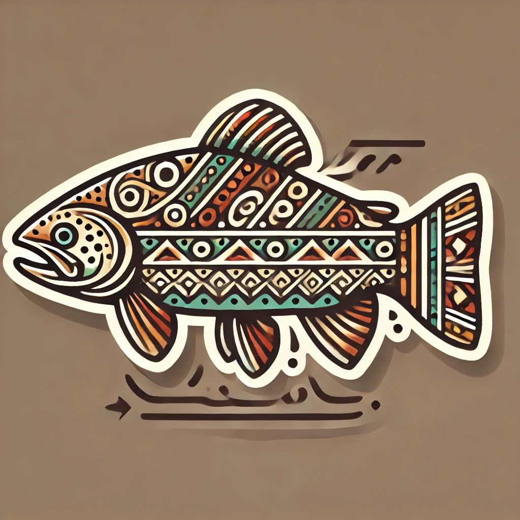 Vinyl sticker: Apache Trout Tribal Art Laptop Wall Car Window Bumper Sticker Decal Truck Waterproof Auto Water Bottle