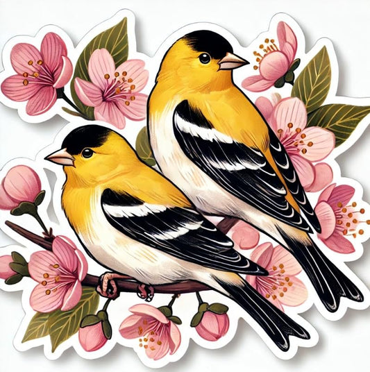 Vinyl sticker: Two American Goldfinches on a Flowering Branch - Laptop, Wall, Car, Window, Bumper, Sticker, Decal, Truck, Waterproof, Auto, Water Bottle (4)