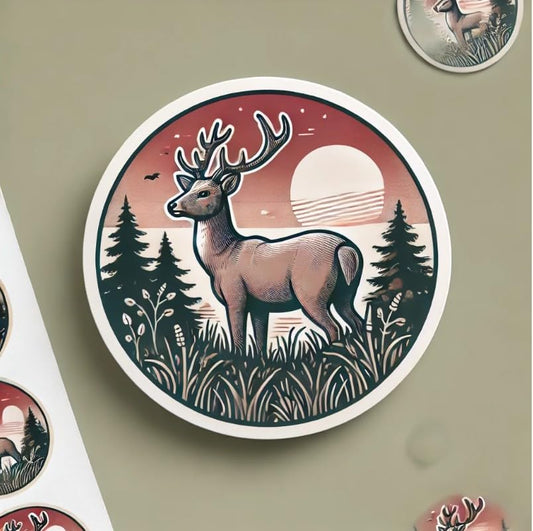 Vinyl sticker: Round Vector Deer Nature Sticker - Natural Scenery Decal for Laptop, Wall, Car, Window, Bumper, Truck, Waterproof Auto, Water Bottle Decor (4)