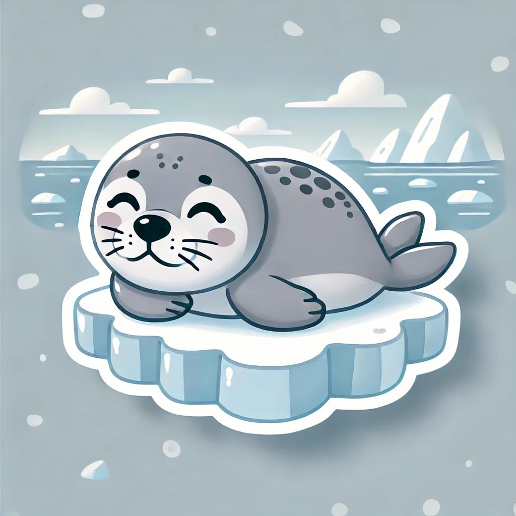 Vinyl sticker: Waterproof Harbor Seal Sticker Decal for Laptop, Wall, Car, Window, Bumper, Truck, Water Bottle, Auto – Cute Arctic Seal Resting on Ice Floe
