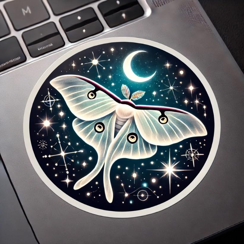 Vinyl sticker: Luna Moth Among Stars Laptop Wall Car Window Bumper Sticker Decal - Mystical Constellations in Starry Night Sky, Dreamy Vinyl for Trucks, Water Bottles, Auto, and More (4)
