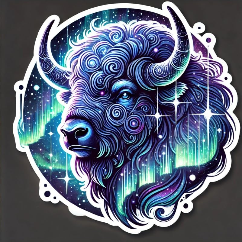 Vinyl sticker: Aurora Bison Wall Sticker for Car, Laptop, Window, Bumper, Waterproof Vinyl Decal for Trucks, Auto, Water Bottles (6)