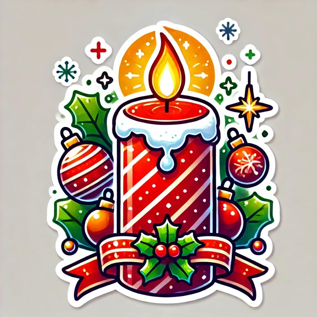 Vinyl sticker: Christmas Candle Sticker for Laptop, Wall, Car, Window, Bumper – Festive Green Candle with Red Ribbon and Ornaments – Waterproof, UV Resistant for Truck, Auto, Water Bottle, and More (4)
