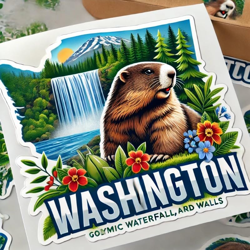 Vinyl sticker: Olympic Marmot Cascading Waterfall Sticker Decal for Laptop, Wall, Car, Window, Waterproof Bumper Auto Truck Water Bottle (4)