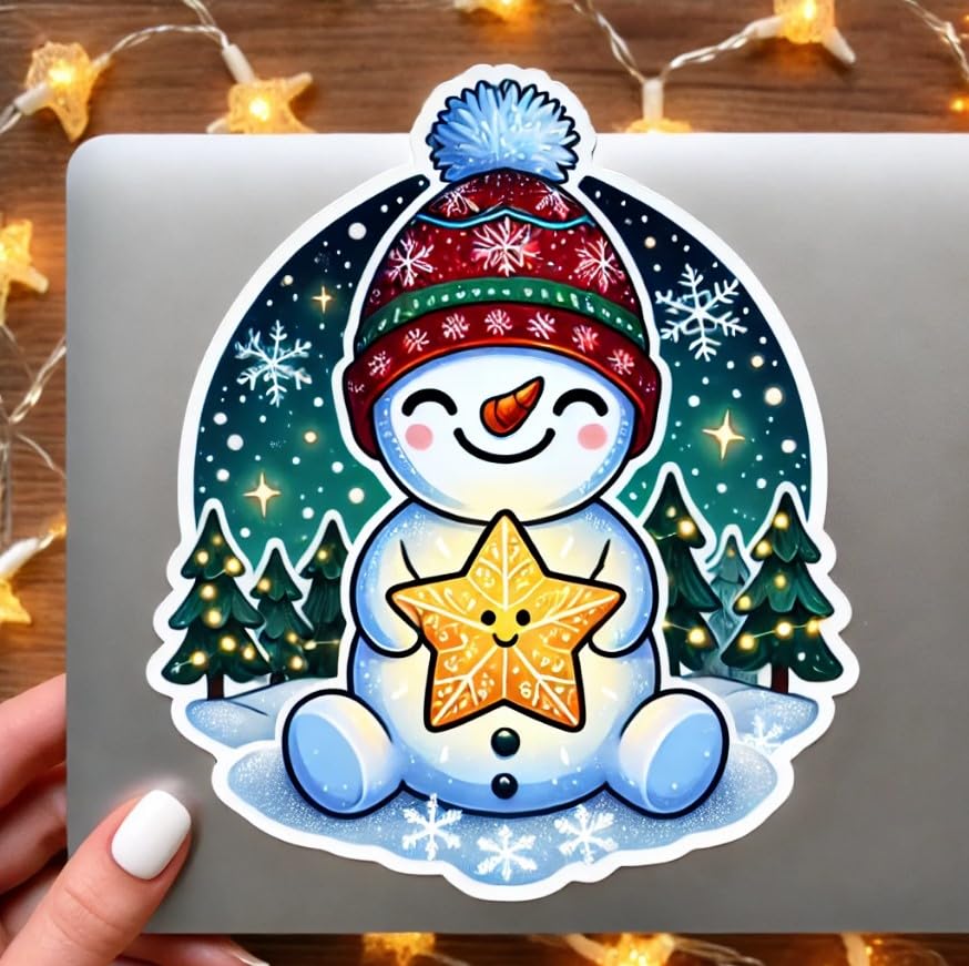 Vinyl sticker: Snowman Star Ornament Sticker for Laptop, Car, Wall, Window, and Water Bottle | Winter Holiday Vinyl Decal (6)