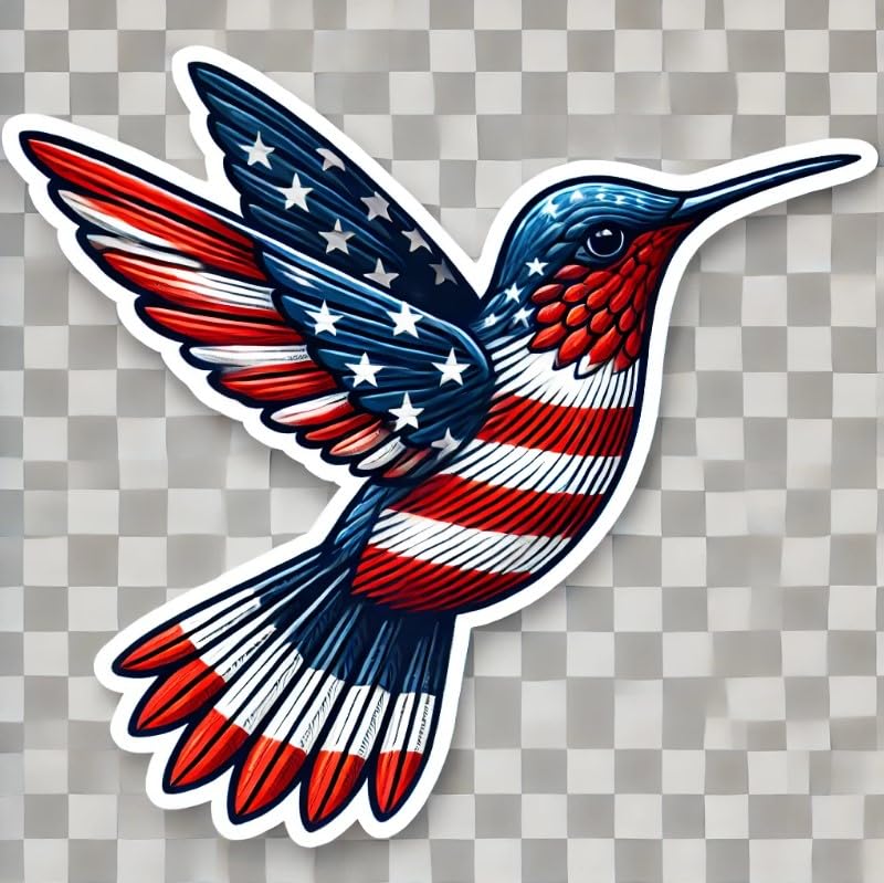Vinyl sticker: Patriotic Hummingbird Sticker Laptop, Wall, Car, Window, Bumper - Waterproof USA Decal for Auto, Truck, Water Bottle - Red, White, and Blue Vinyl Art for Indoor and Outdoor Use
