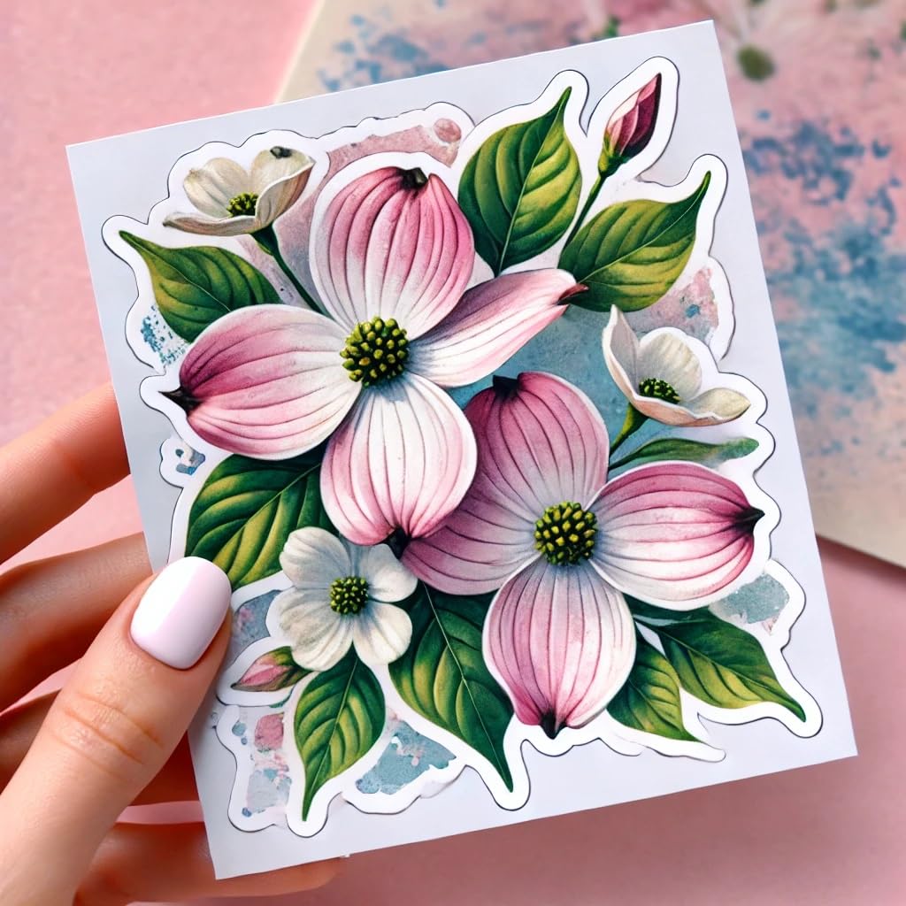 Vinyl sticker: Artistic Dogwood Floral Vinyl Sticker – Laptop, Wall, Car, Window, Bumper, Decal, Truck, Waterproof, Auto, Water Bottle (8)