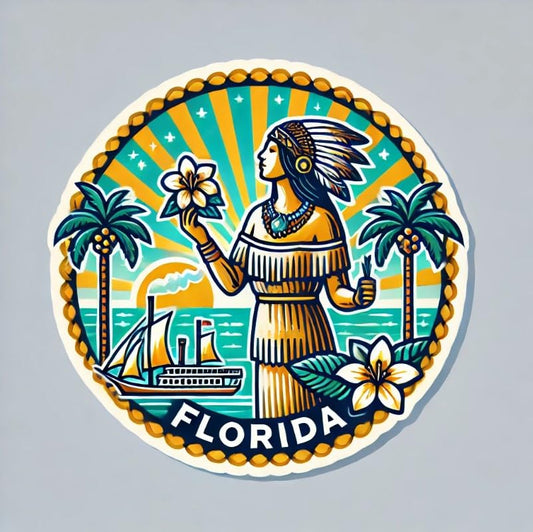 Vinyl sticker: Colorful Florida State Seal Sticker for Car, Laptop, Water Bottle, and Bumper – Emblem Decal with Palm Trees and Steamboat, Waterproof and Durable (6)