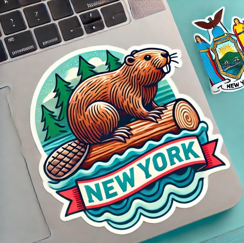 Vinyl sticker: North American Beaver Wooden Log Sticker Decal for Laptop, Wall, Car, Window, Waterproof Bumper Auto Truck Water Bottle