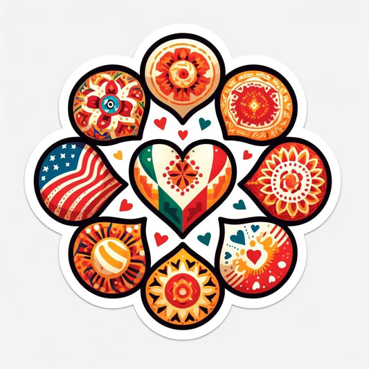 Vinyl sticker: USA-Mexico Cultural Unity Hearts Sticker: Warm, Inclusive Decal for Promoting Integration