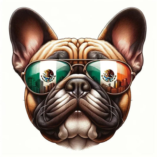 Vinyl sticker: Sticker French Bulldog Glasses Flag City Eagle Snake Mexico Patriotic Dog Vinyl Decal American Flag & Cute Dogs in Glasses USA Pride Canine Waterproof Décor for Laptops Water Bottles Baby Room (8")