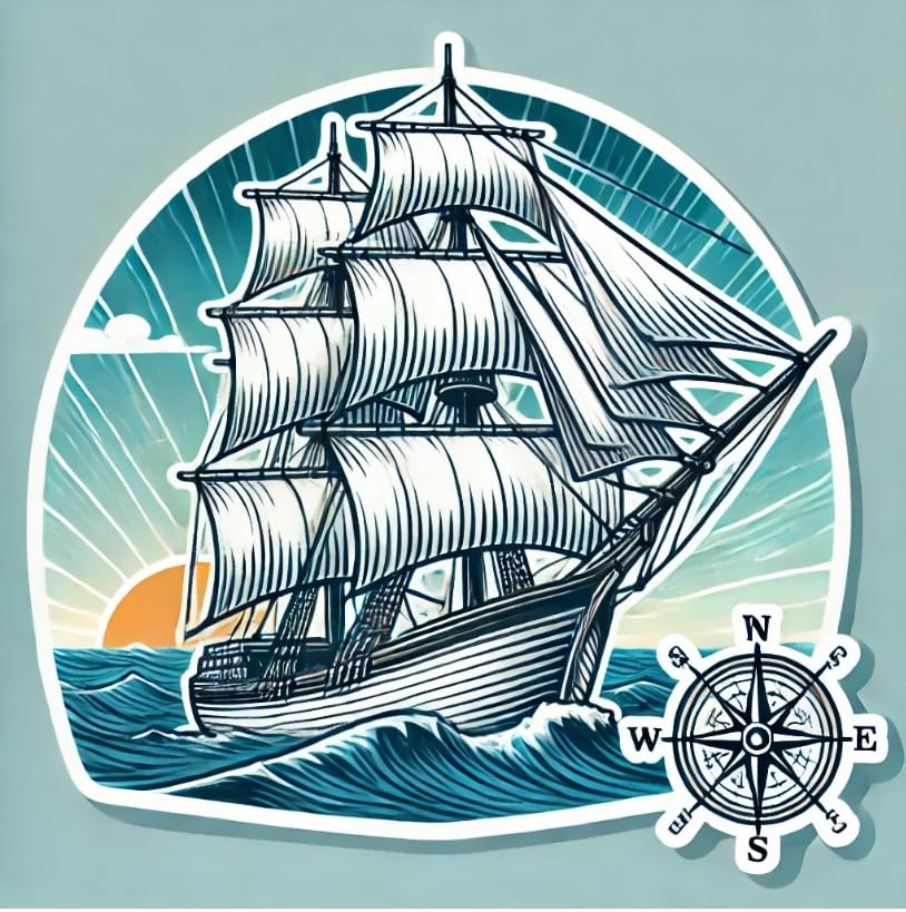 Vinyl sticker: Set Sail Nautical-Themed Sticker for Laptop, Wall, Car, Window, Bumper, Waterproof Decal for Truck, Water Bottle, Auto, and Boat. Variation 1