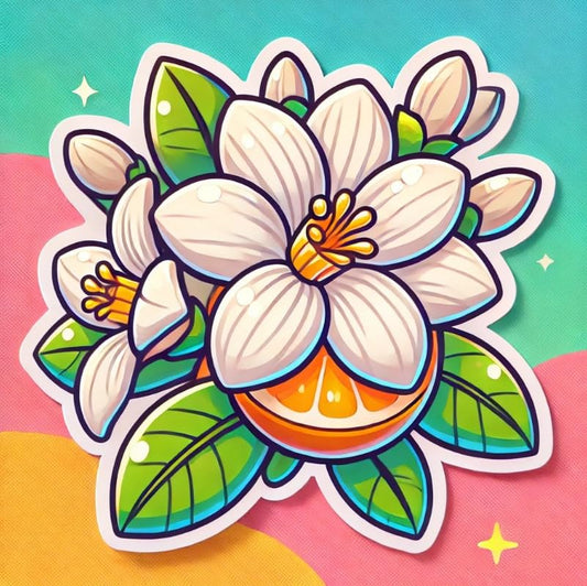Vinyl sticker: Cartoon Florida Orange Blossom Sticker - Waterproof Car, Laptop, Window, Bumper, Auto, Truck, Water Bottle, Wall, Decal