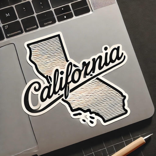 Vinyl sticker: Retro California State Outline Sticker for Laptop, Wall, Car, Window, Bumper, Waterproof Auto, Truck, Water Bottle.