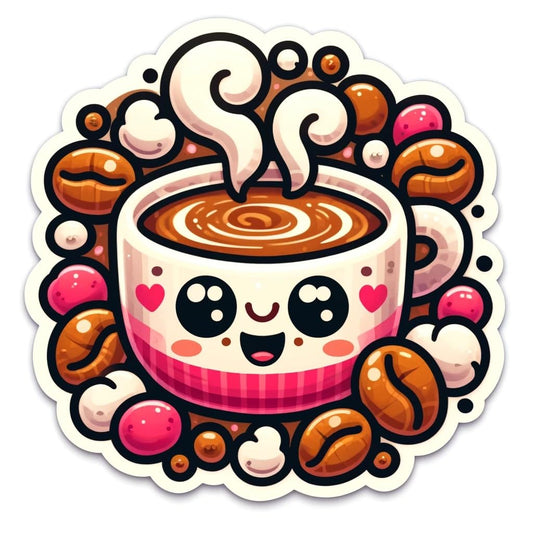 Vinyl sticker: Cartoon Coffee Cup Sticker Decal - Fun Design for Laptop, Wall, Car, Window, Bumper, Truck, Waterproof, Auto, Water Bottle