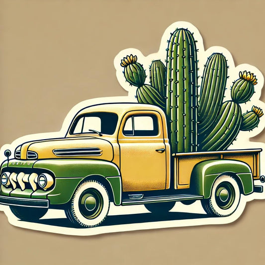 Vinyl sticker: Cactus Retro Truck Sticker Decal - Mustard Yellow Vintage Vehicle Design for Laptop, Wall, Car, Window, Bumper, Truck - Waterproof, Durable Auto, and Water Bottle Decal (4)