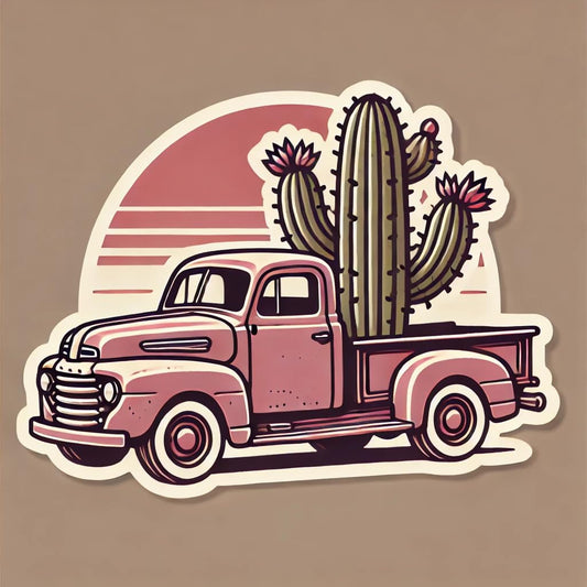 Vinyl sticker: Cactus Retro Truck Sticker Decal - Dusty Rose Vintage Design for Laptop, Wall, Car, Window, Bumper, Truck - Waterproof, Durable Auto, and Water Bottle Decoration